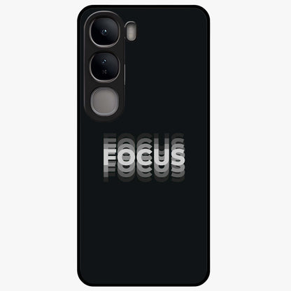 Focus Mode On Glass Case showing flat back view with bold motivational typography design and glossy glass finish.