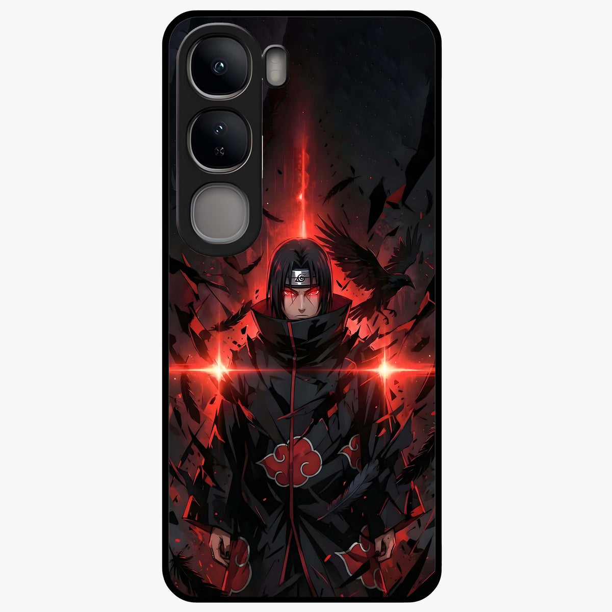 Focused Blade Discipline Glass Case showing flat back view with warrior sword themed artwork and glossy glass finish.