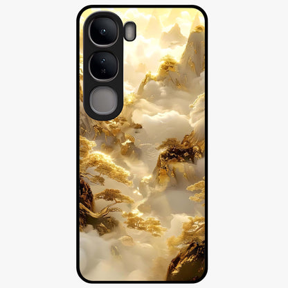 Gates Of Illumination Glass Case showing flat back view with mystical illuminated gate artwork and glossy glass finish.