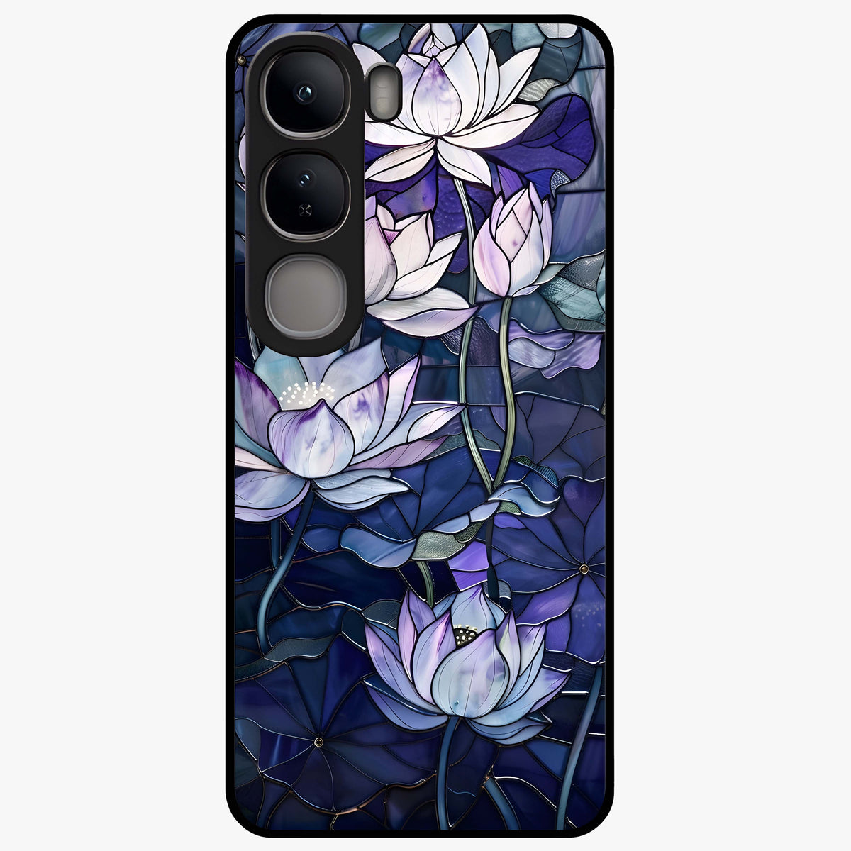 Gloss Petal Rush Glass Case showing flat back view with glossy flower petal artwork and smooth glass finish.