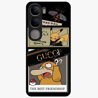 Gucci Play Mashup Glass Case showing flat back view with luxury inspired graphic artwork and glossy glass finish.
