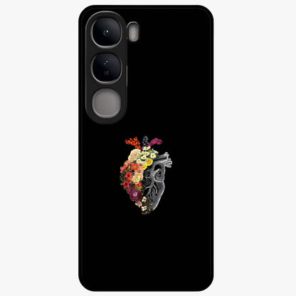 Heart With Flowers Glass Case showing flat back view with heart shaped floral artwork and glossy glass finish.