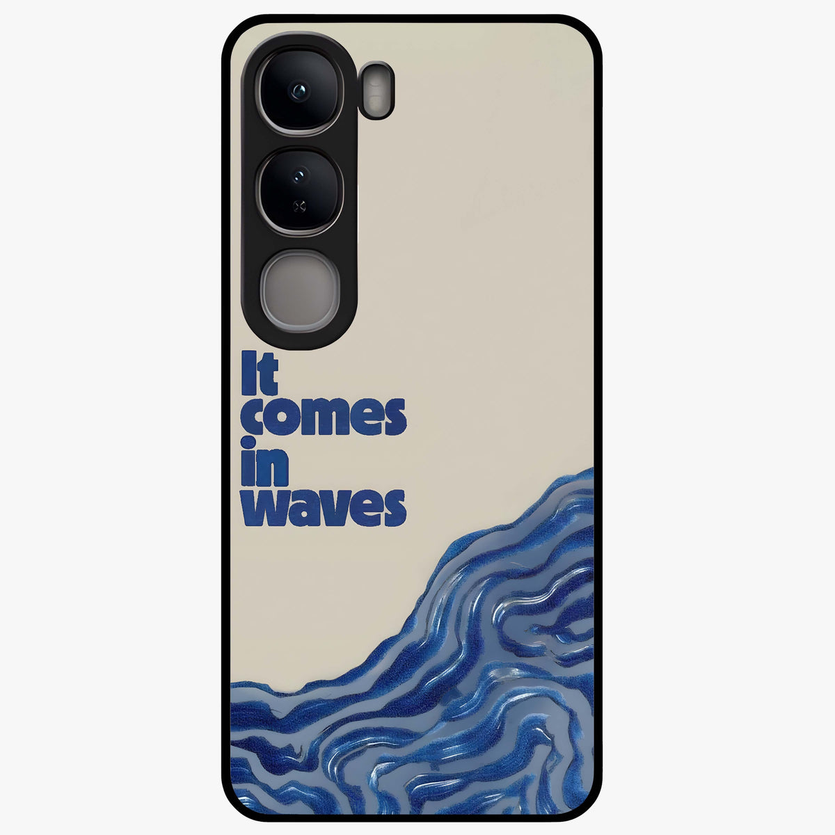 It Comes In Waves Quote Glass Case showing flat back view with inspirational wave themed quote artwork and glossy glass finish.