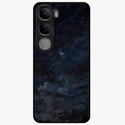 Lunar Veil Silence Glass Case showing flat back view with mystical moon veil artwork and glossy glass finish.