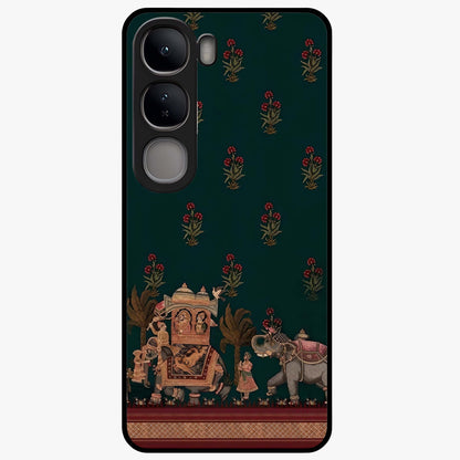 Macmerise Glass Case showing flat back view with stylish modern artwork and glossy glass finish.