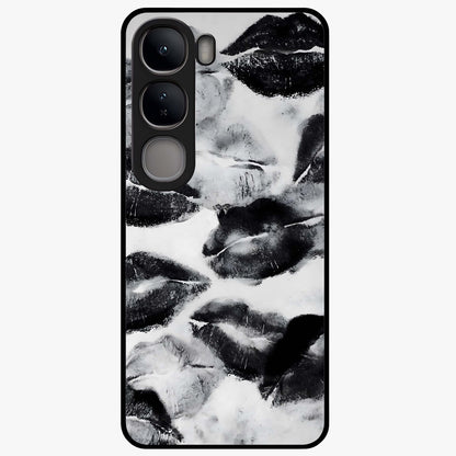 Midnight Kiss Marks Glass Case showing flat back view with lipstick kiss mark artwork and glossy glass finish.