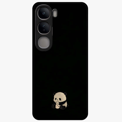 Midnight Panda Love Glass Case showing flat back view with cute panda themed artwork and glossy glass finish.