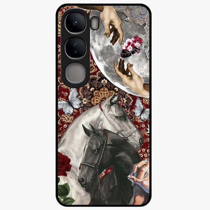 Moonlit Royal Stallion Glass Case showing flat back view with majestic horse under moonlight artwork and glossy glass finish.