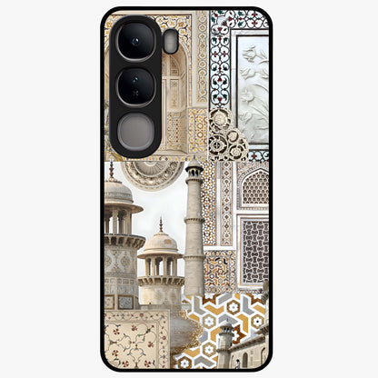 Mughal Marble Legacy Glass Case showing flat back view with intricate Mughal inspired marble pattern and glossy glass finish.