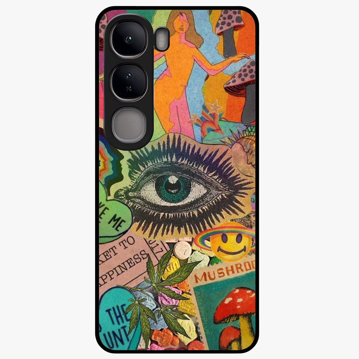 Mystic Eye Wonderland Glass Case showing flat back view with mystical eye themed artwork and glossy glass finish.
