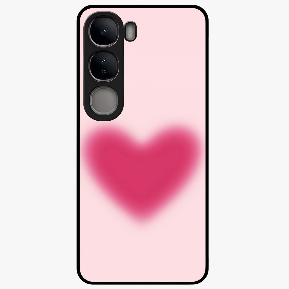 Pink Aura Heart Glass Case showing flat back view with glowing heart artwork and glossy glass finish.