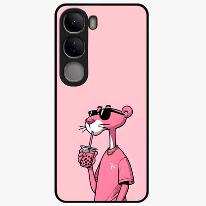 Pink Panther Glass Case showing flat back view with iconic pink panther artwork and glossy glass finish.