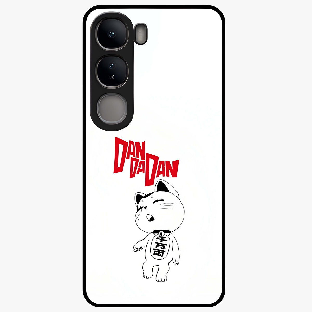 Playful Spirit Charm Glass Case showing flat back view with cheerful charm themed artwork and glossy glass finish.