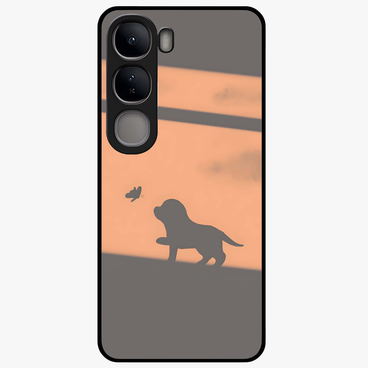 Puppy Shadow Art Glass Case showing flat back view with cute puppy shadow style artwork and glossy glass finish.