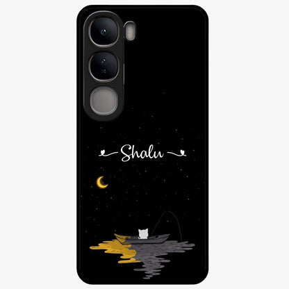 Silent Night Row Glass Case showing flat back view with calm night themed artwork and glossy glass finish.