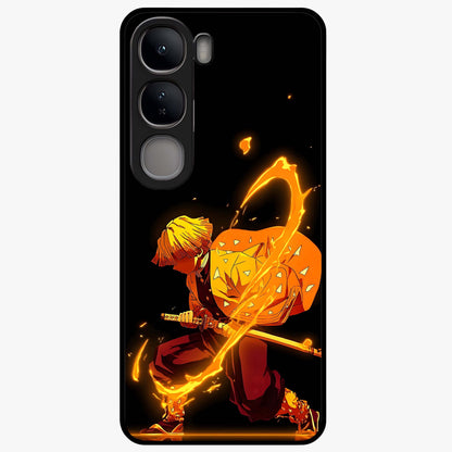 Thunder Flame Execution Glass Case showing flat back view with powerful flame and lightning artwork and glossy glass finish.