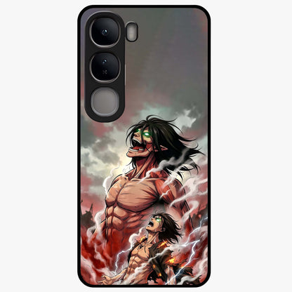 Titan Awakening Fury Glass Case showing flat back view with powerful titan inspired artwork and glossy glass finish.