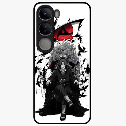 Uchiha Shadow Throne Glass Case showing flat back view with cosmic underwater themed artwork and glossy glass finish.