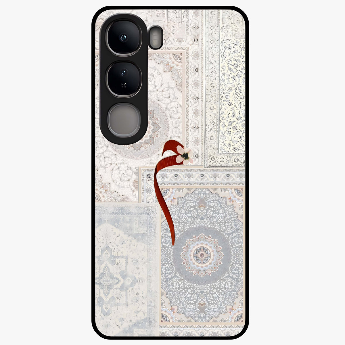 White Aesthetic Bow Glass Case showing flat back view with minimal bow artwork and glossy glass finish.