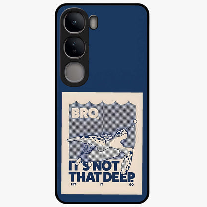 Worry Less Swim Glass Case showing flat back view with playful motivational artwork and glossy glass finish.