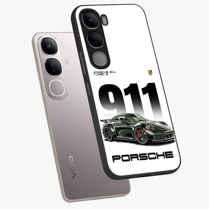 911 Turbo Dominance Glass Case displayed in premium angled mockup highlighting sporty car illustration and sleek glass surface.