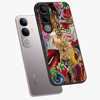 Beaded Fashion Jungle Glass Case displayed in angled mockup highlighting colorful fashion bead design and artistic pattern.