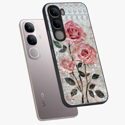 Blush Mosaic Bloom Glass Case displayed in angled mockup highlighting artistic mosaic flower pattern with aesthetic design.