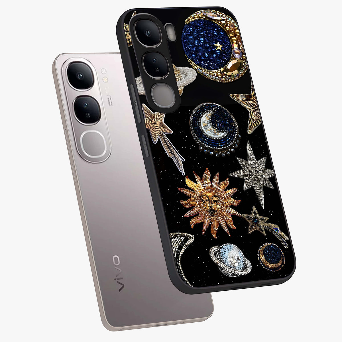 Celestial Gem Constellations Glass Case displayed in angled mockup highlighting gemstone inspired constellation design.