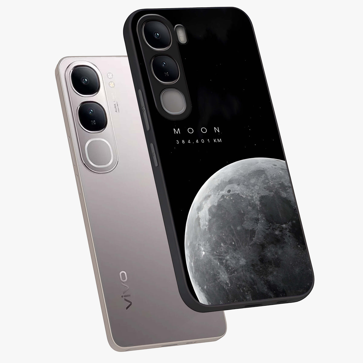 Cosmic Moon Glow Glass Case displayed in angled mockup highlighting celestial moon design with cosmic aesthetic theme.