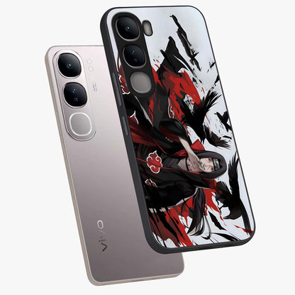 Crimson Crow Illusion Glass Case displayed in angled mockup highlighting mysterious crow graphic with dark aesthetic style.