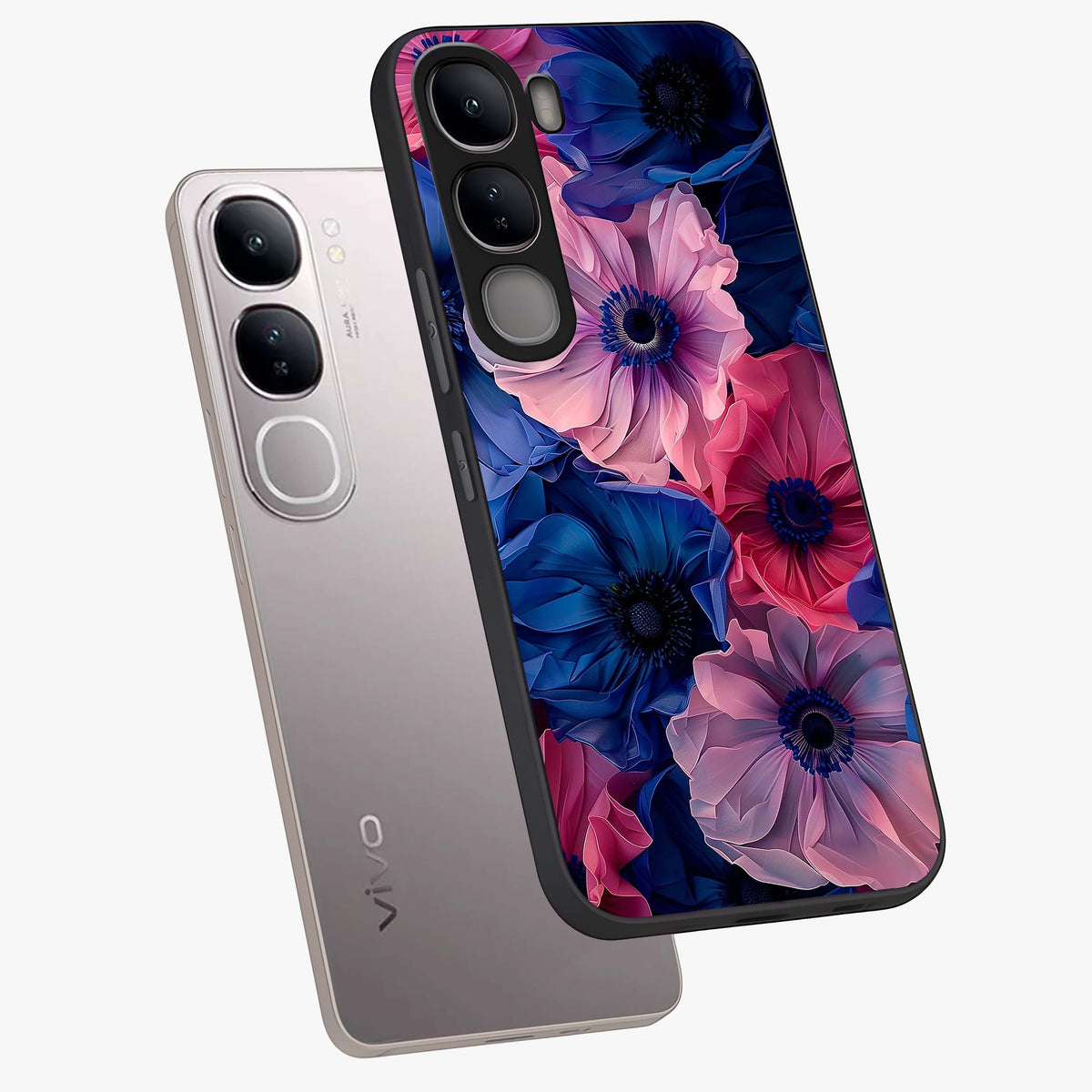 Flower Paper Art Pattern Glass Case displayed in angled mockup highlighting layered paper flower design with artistic aesthetic.