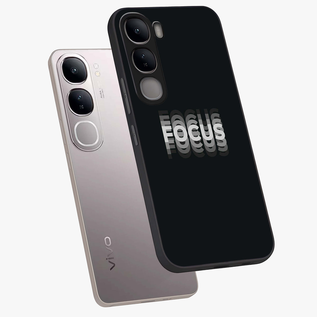 Focus Mode On Glass Case displayed in angled mockup highlighting clean minimal text artwork with modern aesthetic style.