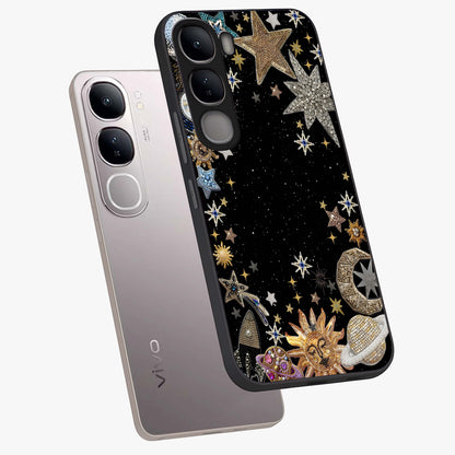 Galactic Jewel Stars Glass Case displayed in angled mockup highlighting shining celestial star design with cosmic aesthetic style.