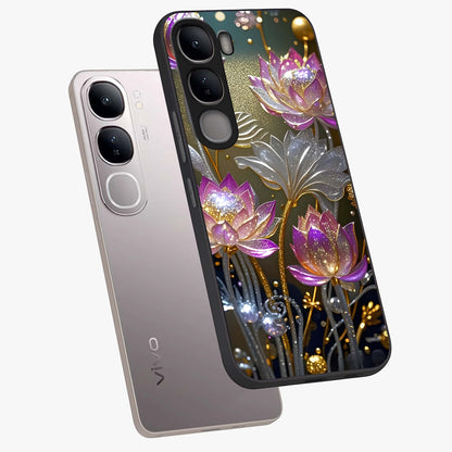 Golden Floral Majesty Glass Case displayed in angled mockup highlighting elegant flower design with royal golden aesthetic.