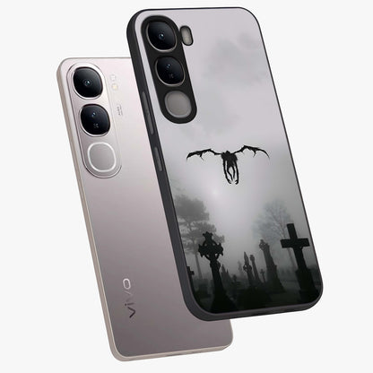Graveyard Shadow Descent Glass Case displayed in angled mockup highlighting eerie shadow illustration with gothic aesthetic.