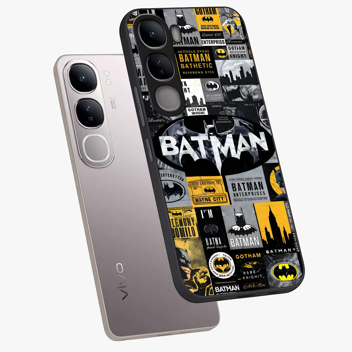 Knight Gotham Rise Glass Case displayed in angled mockup highlighting powerful knight silhouette design with dramatic aesthetic.