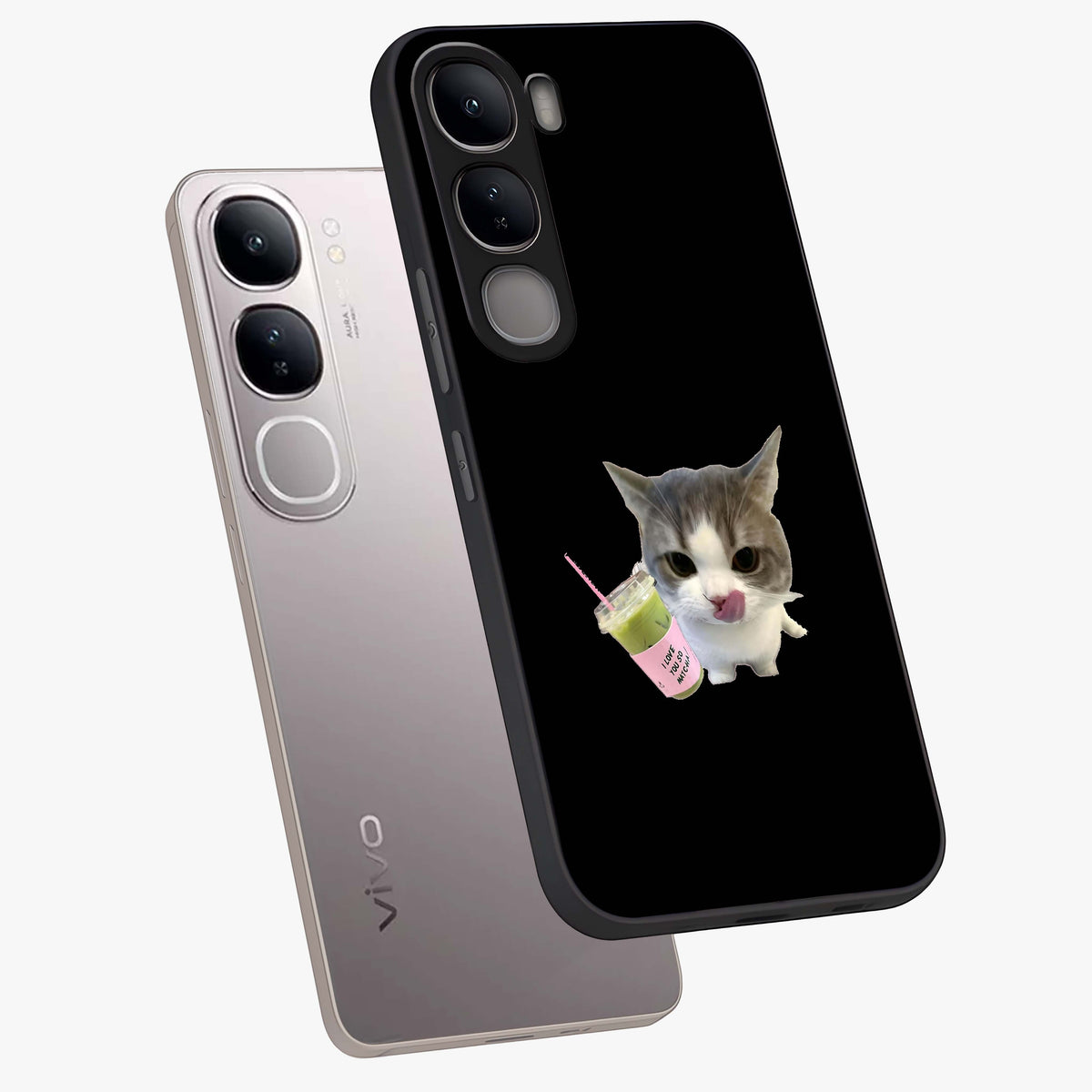 Matcha Cat Style Glass Case displayed in angled mockup highlighting playful feline design with pastel matcha aesthetic.