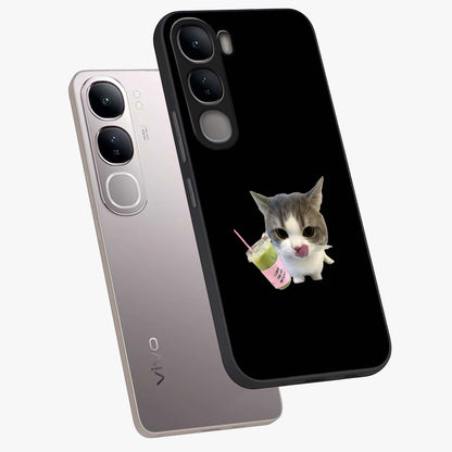 Matcha Cat Style Glass Case displayed in angled mockup highlighting playful feline design with pastel matcha aesthetic.