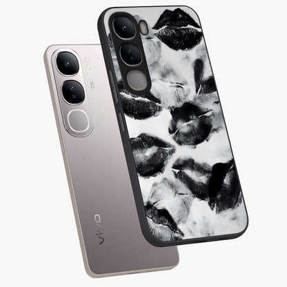 Midnight Kiss Marks Glass Case displayed in angled mockup highlighting playful romantic design with bold midnight aesthetic.