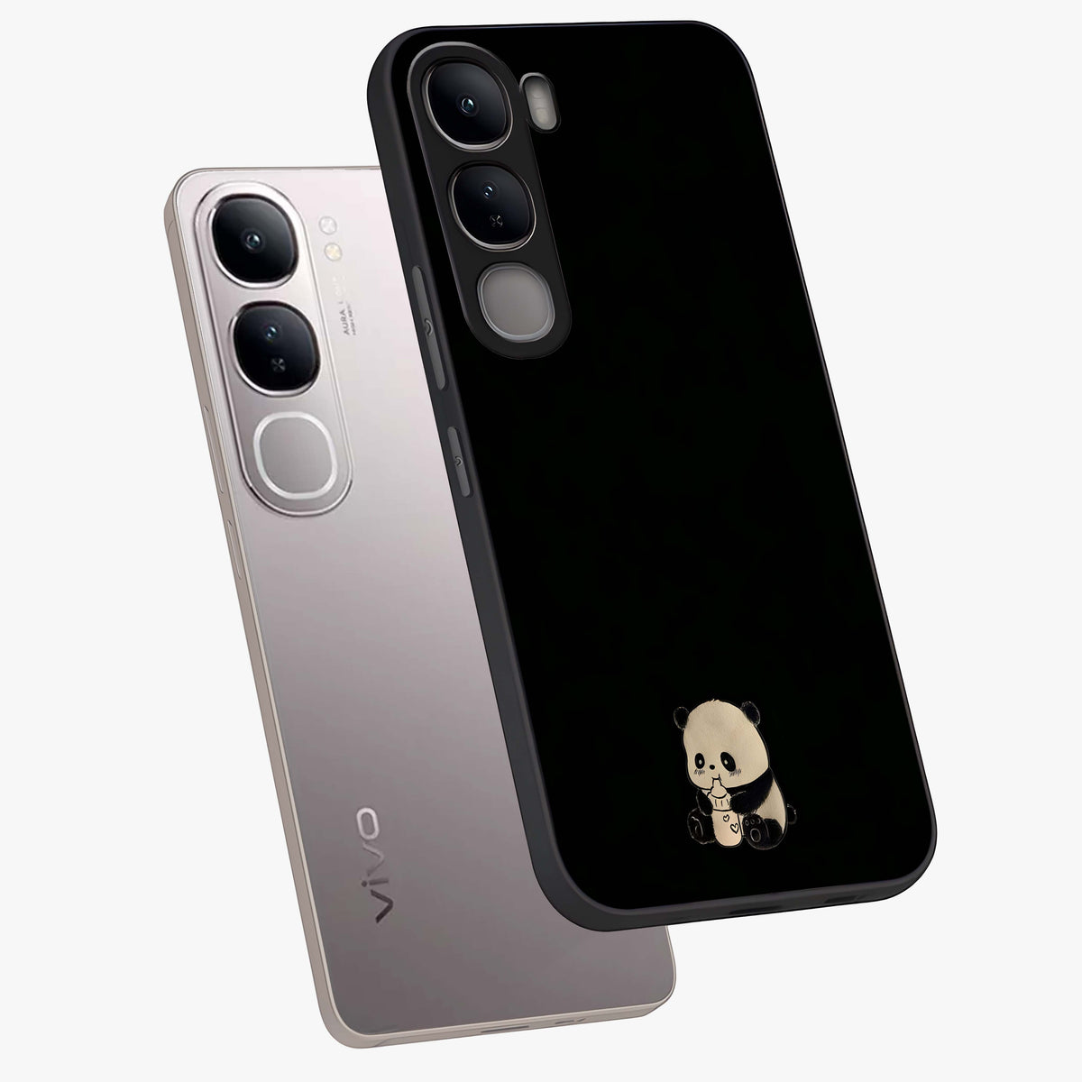 Midnight Panda Love Glass Case displayed in angled mockup highlighting adorable panda illustration with midnight aesthetic.