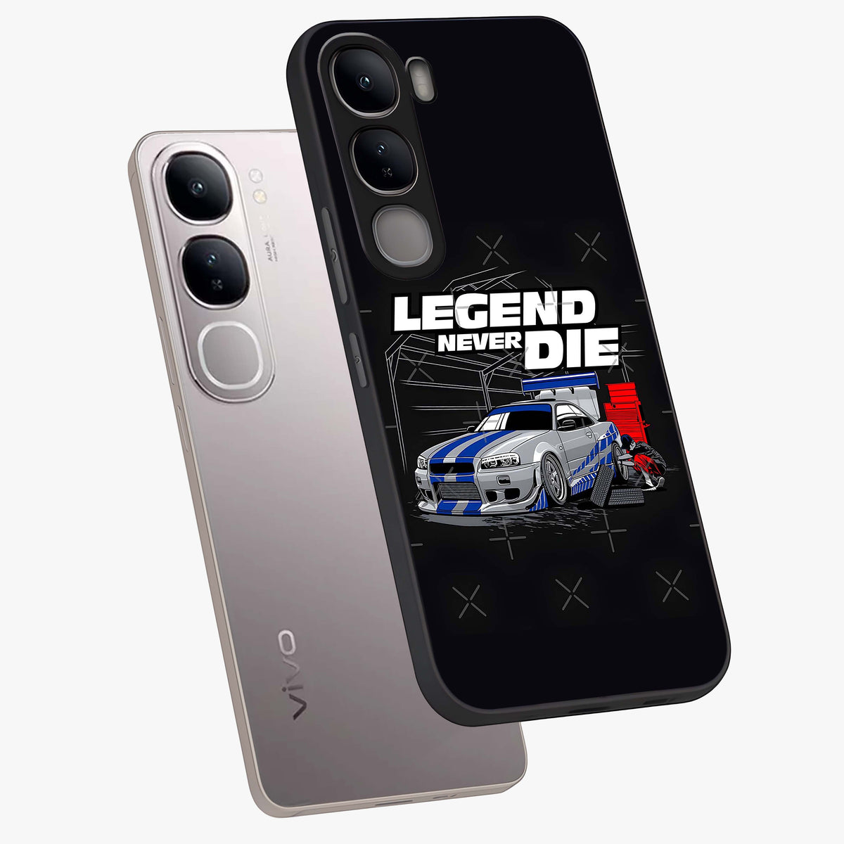 Midnight Racing Legacy Glass Case displayed in angled mockup highlighting dynamic automotive design with bold midnight aesthetic.