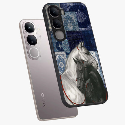 Midnight Stallion Blues Glass Case displayed in angled mockup highlighting powerful stallion illustration with deep midnight tones.