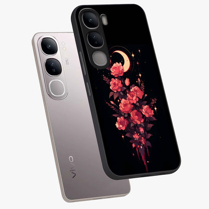 Moonlit Floral Elegance Glass Case displayed in angled mockup highlighting graceful flower design with soft moonlight aesthetic.