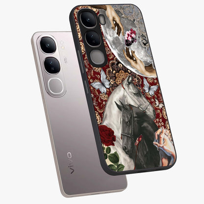 Moonlit Royal Stallion Glass Case displayed in angled mockup highlighting powerful stallion illustration with royal night aesthetic.