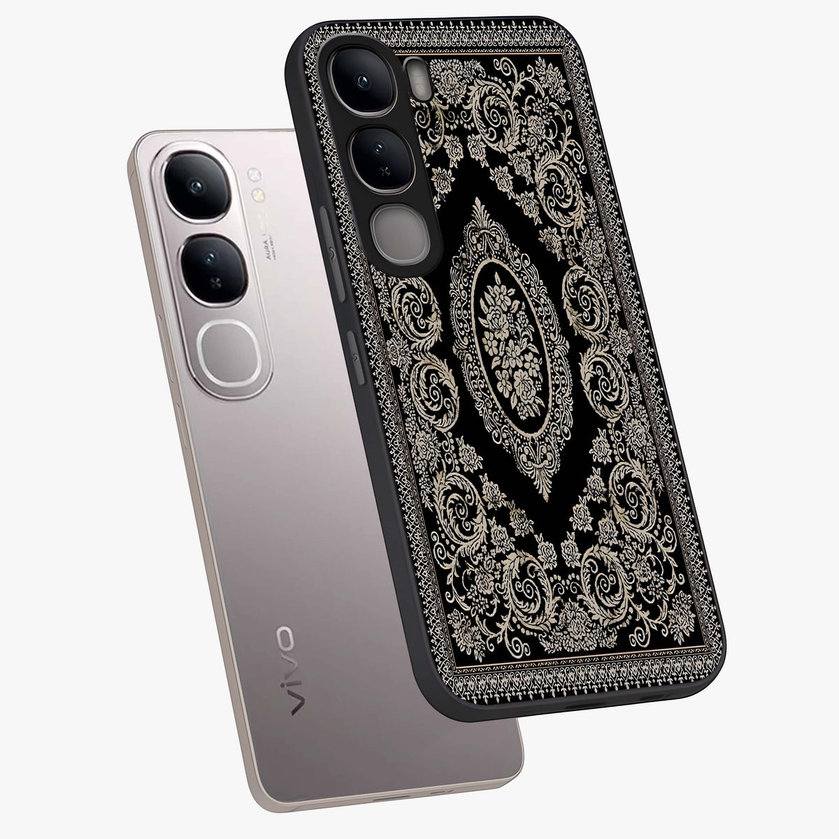 Noir Bloom Elegance Glass Case displayed in angled mockup highlighting refined flower design with stylish noir aesthetic.