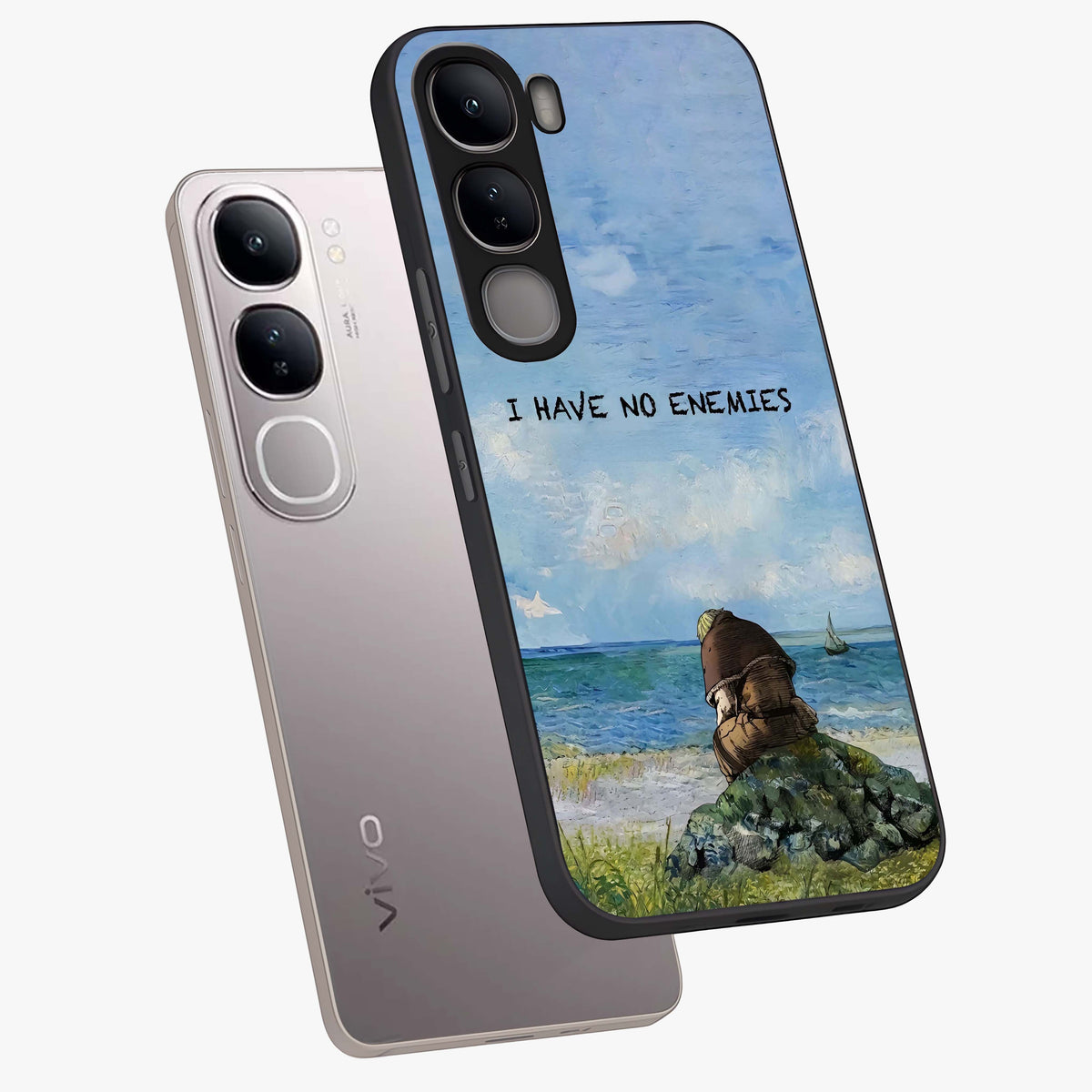 Peace Beyond War Glass Case displayed in angled mockup highlighting meaningful message design with artistic aesthetic style.
