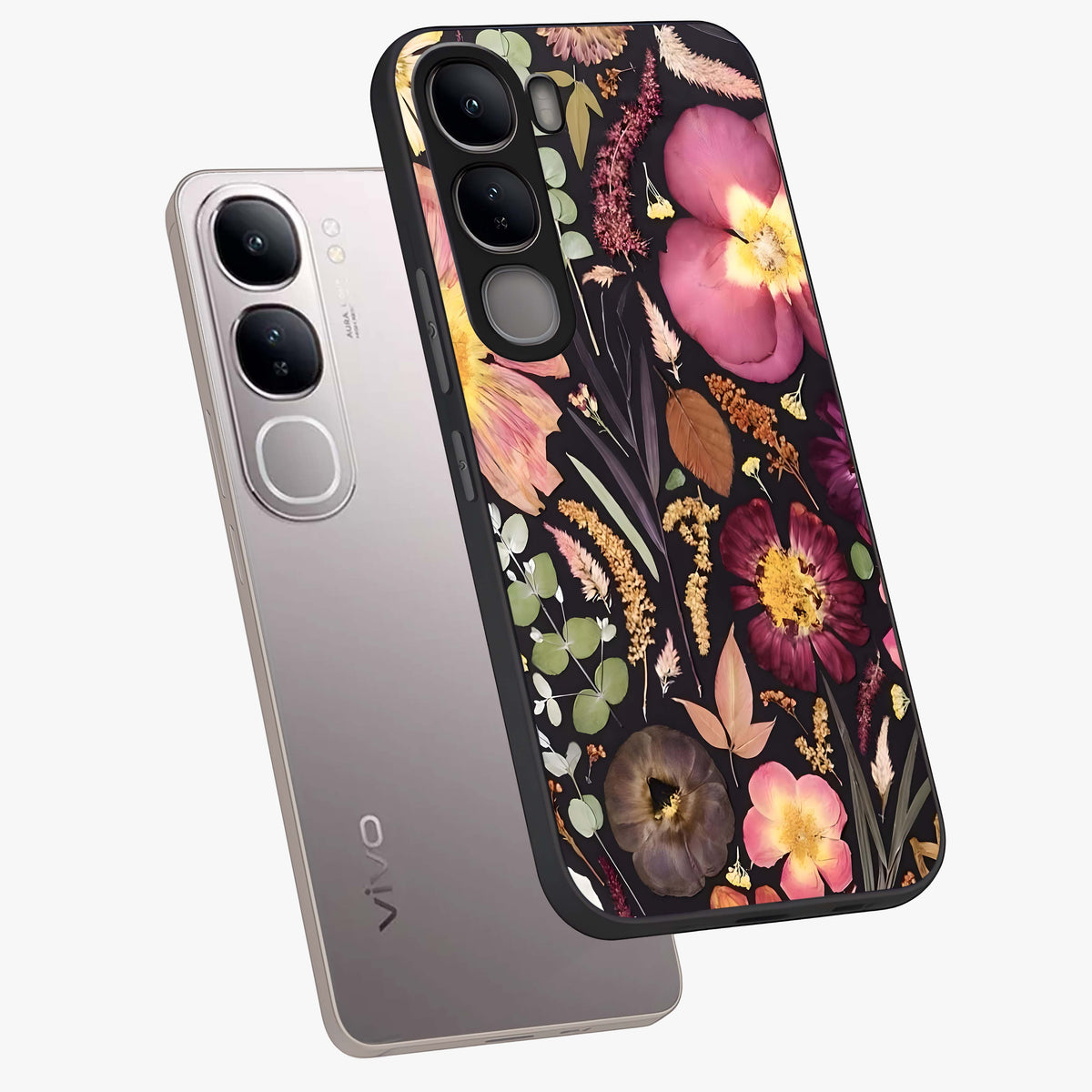 Petal Dream Tapestry Glass Case displayed in angled mockup highlighting decorative petal pattern with elegant botanical aesthetic.