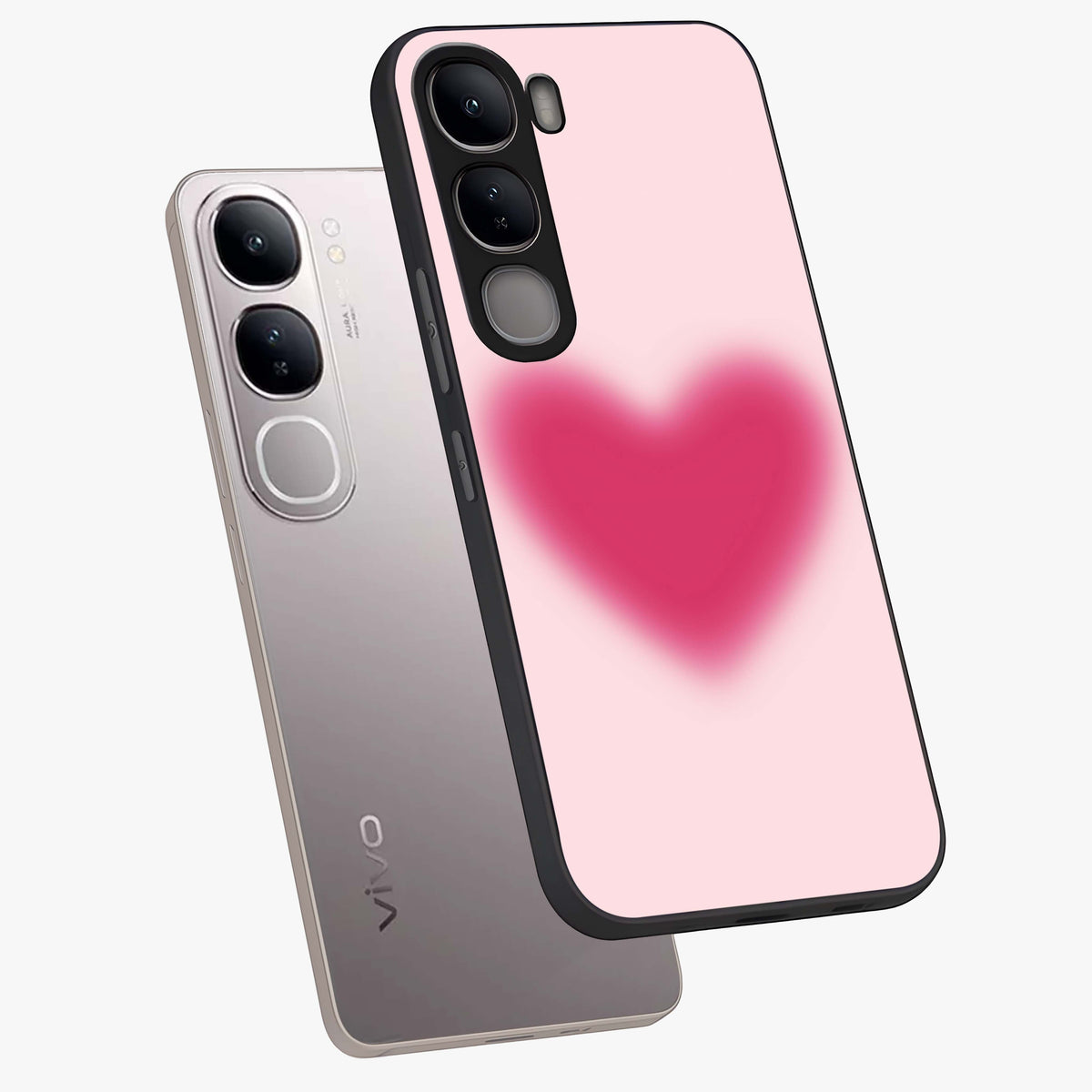 Pink Aura Heart Glass Case displayed in angled mockup highlighting vibrant pink heart design with dreamy aura aesthetic.