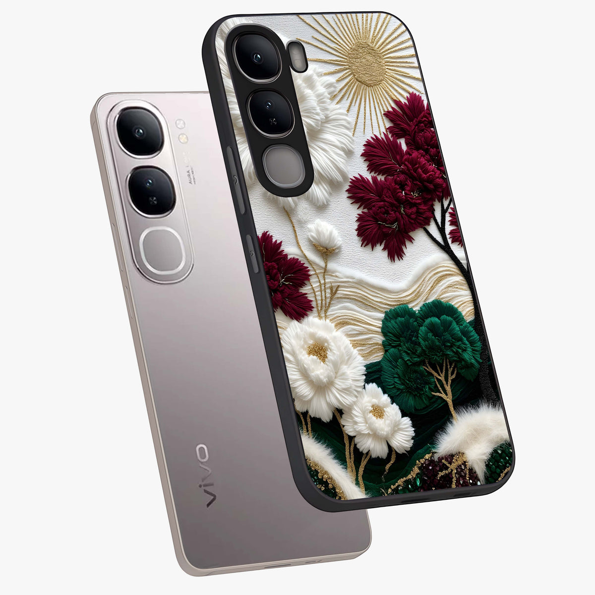 Radiant Bloom Elegance Glass Case displayed in angled mockup highlighting graceful floral design with radiant aesthetic style.