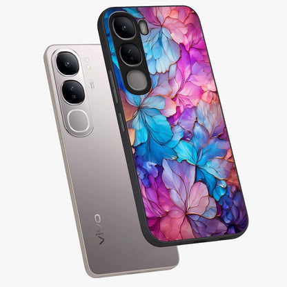 Radiant Floral Whirl Glass Case displayed in angled mockup highlighting vibrant flower pattern with dynamic artistic aesthetic.